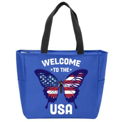 Welcome To The Usa Patriotic Butterfly New American Citizen Funny Gift Zip Tote Bag