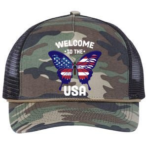 Welcome To The Usa Patriotic Butterfly New American Citizen Funny Gift Retro Rope Trucker Hat Cap