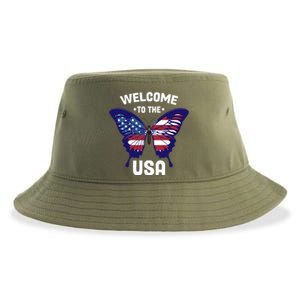 Welcome To The Usa Patriotic Butterfly New American Citizen Funny Gift Sustainable Bucket Hat