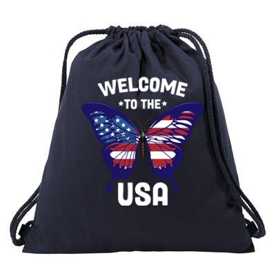 Welcome To The Usa Patriotic Butterfly New American Citizen Funny Gift Drawstring Bag