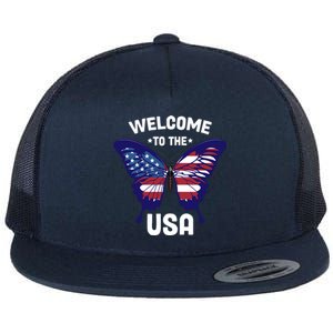 Welcome To The Usa Patriotic Butterfly New American Citizen Funny Gift Flat Bill Trucker Hat