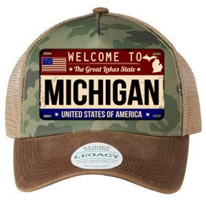 Welcome To The Great Lakes State USA License Plate Michigan Legacy Tie Dye Trucker Hat