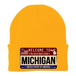 Welcome To The Great Lakes State USA License Plate Michigan Knit Cap Winter Beanie