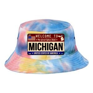 Welcome To The Great Lakes State USA License Plate Michigan Tie Dye Newport Bucket Hat