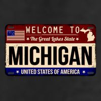 Welcome To The Great Lakes State USA License Plate Michigan 7 Panel Mesh Trucker Snapback Hat