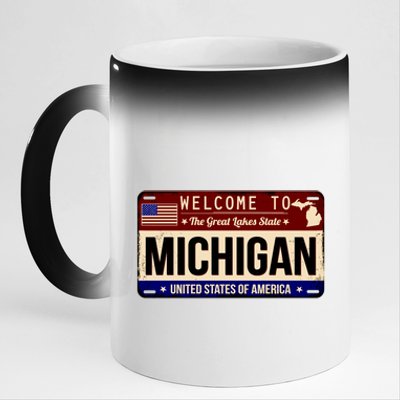 Welcome To The Great Lakes State USA License Plate Michigan 11oz Black Color Changing Mug