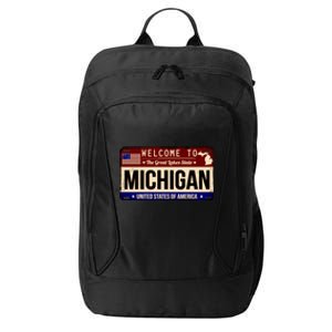 Welcome To The Great Lakes State USA License Plate Michigan City Backpack