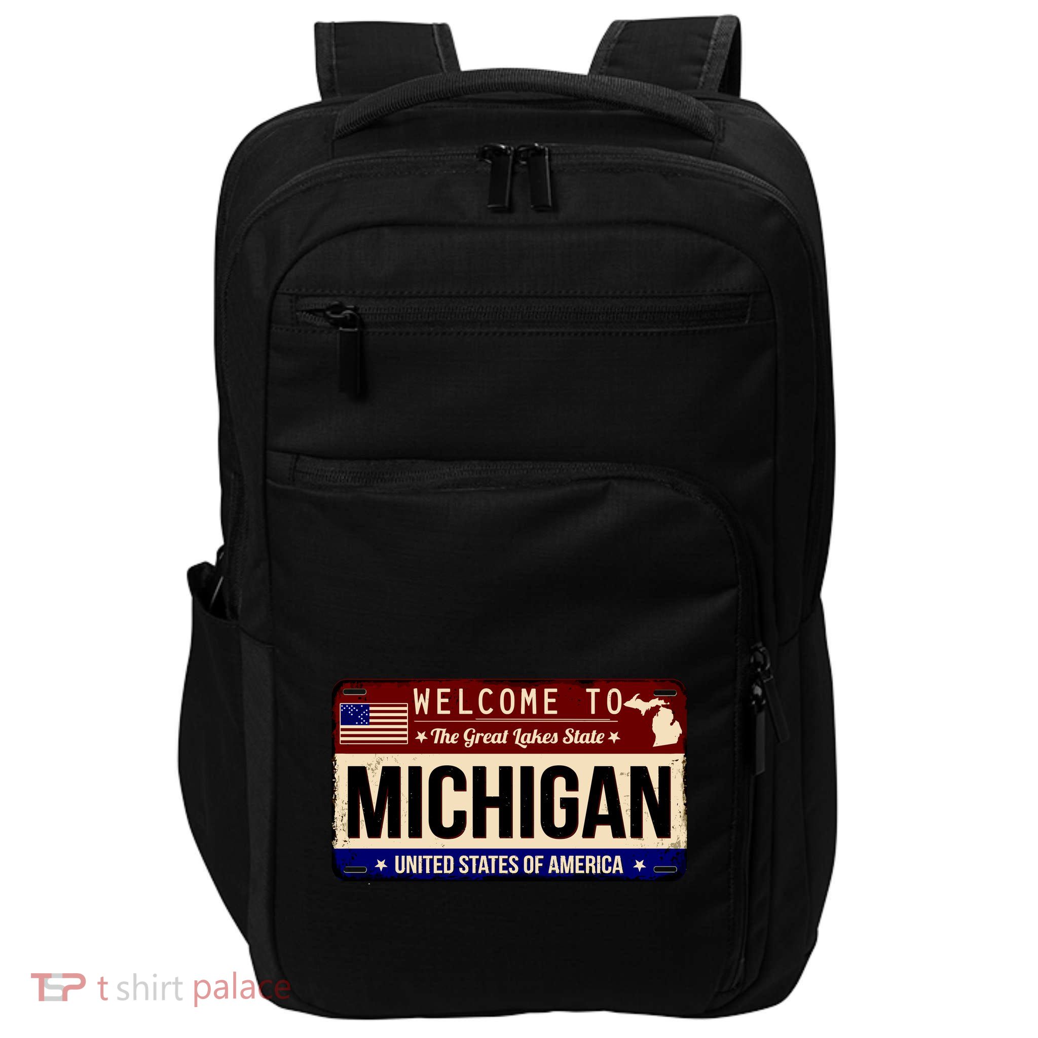 Welcome To The Great Lakes State USA License Plate Michigan Impact Tech Backpack