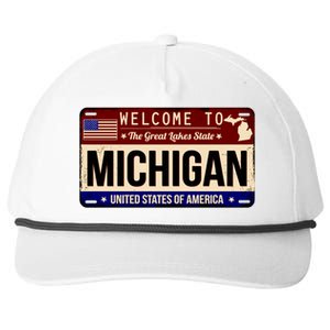 Welcome To The Great Lakes State USA License Plate Michigan Snapback Five-Panel Rope Hat