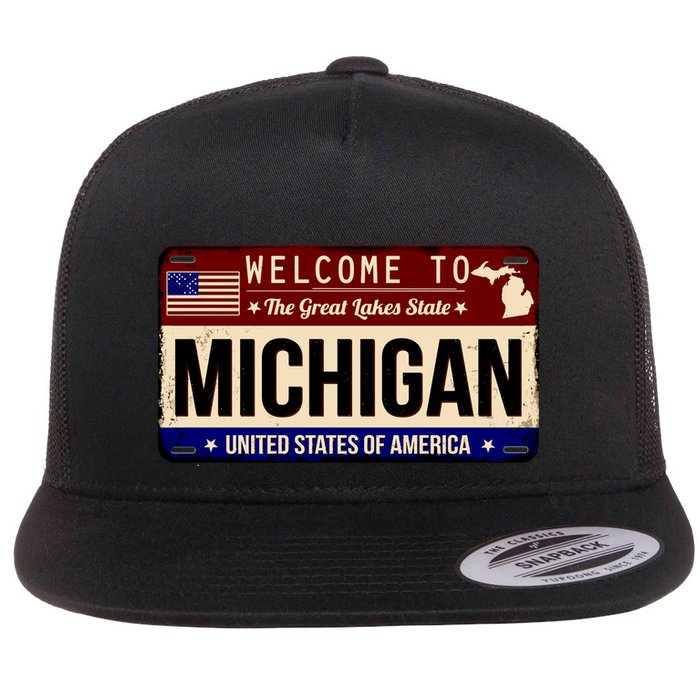 Welcome To The Great Lakes State USA License Plate Michigan Flatbill Hat