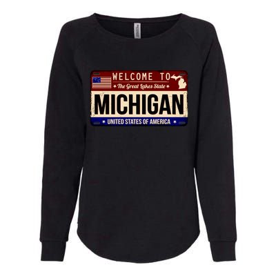 Welcome To The Great Lakes State USA License Plate Michigan Womens California Wash Sweatshirt