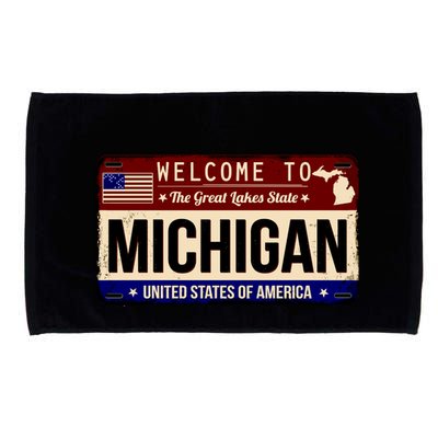 Welcome To The Great Lakes State USA License Plate Michigan Microfiber Hand Towel
