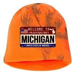 Welcome To The Great Lakes State USA License Plate Michigan Kati - Camo Knit Beanie