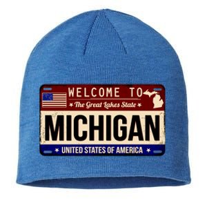 Welcome To The Great Lakes State USA License Plate Michigan Sustainable Beanie