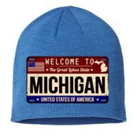 Welcome To The Great Lakes State USA License Plate Michigan Sustainable Beanie