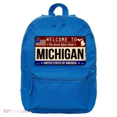 Welcome To The Great Lakes State USA License Plate Michigan 16 in Basic Backpack
