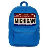 Welcome To The Great Lakes State USA License Plate Michigan 16 in Basic Backpack