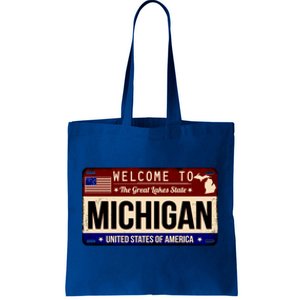 Welcome To The Great Lakes State USA License Plate Michigan Tote Bag