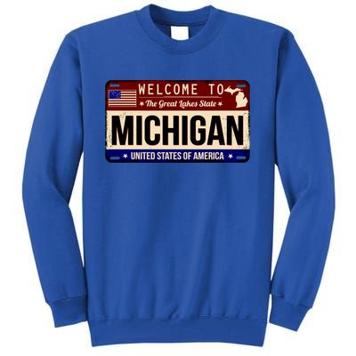 Welcome To The Great Lakes State USA License Plate Michigan Tall Sweatshirt