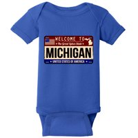 Welcome To The Great Lakes State USA License Plate Michigan Baby Bodysuit