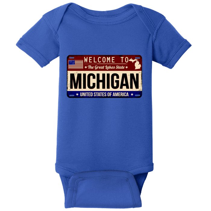 Welcome To The Great Lakes State USA License Plate Michigan Baby Bodysuit