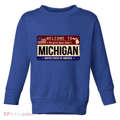 Welcome To The Great Lakes State USA License Plate Michigan Toddler Sweatshirt