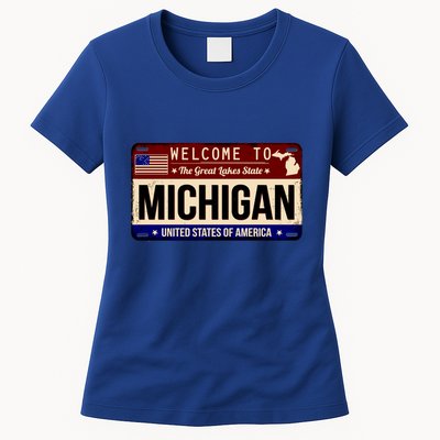 Welcome To The Great Lakes State USA License Plate Michigan Womens T-Shirt