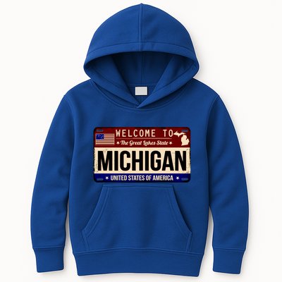 Welcome To The Great Lakes State USA License Plate Michigan Kids Hoodie