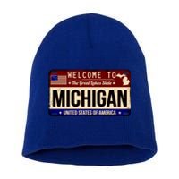 Welcome To The Great Lakes State USA License Plate Michigan Short Acrylic Beanie