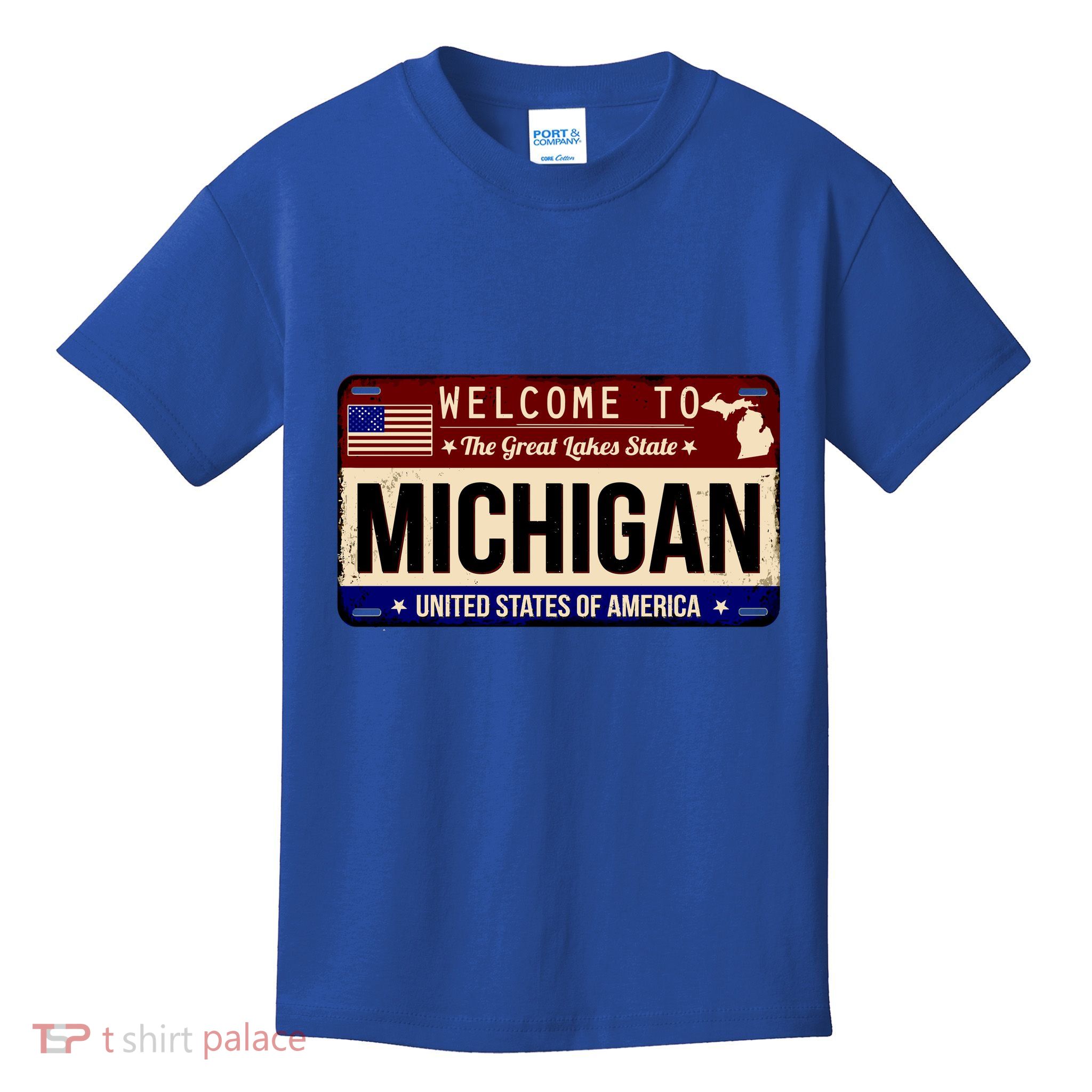 Welcome To The Great Lakes State USA License Plate Michigan Kids T-Shirt