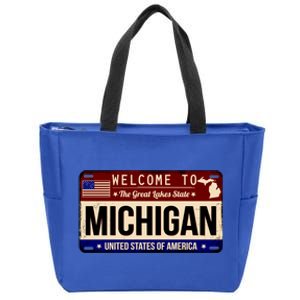 Welcome To The Great Lakes State USA License Plate Michigan Zip Tote Bag