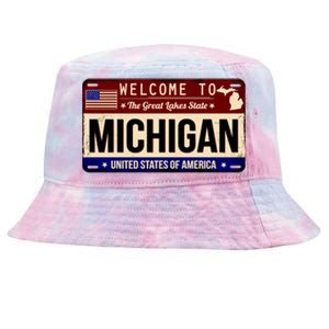 Welcome To The Great Lakes State USA License Plate Michigan Tie-Dyed Bucket Hat