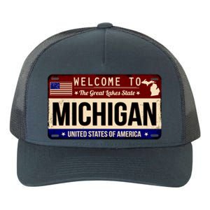 Welcome To The Great Lakes State USA License Plate Michigan Yupoong Adult 5-Panel Trucker Hat