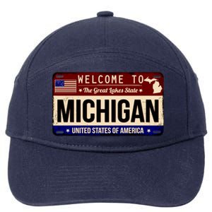 Welcome To The Great Lakes State USA License Plate Michigan 7-Panel Snapback Hat