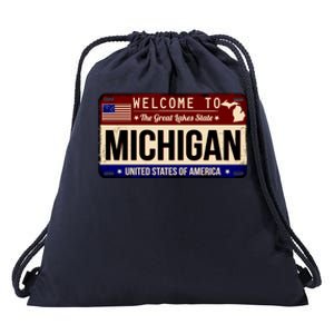 Welcome To The Great Lakes State USA License Plate Michigan Drawstring Bag