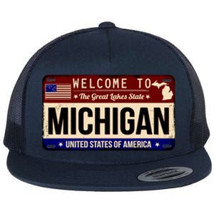 Welcome To The Great Lakes State USA License Plate Michigan Flat Bill Trucker Hat