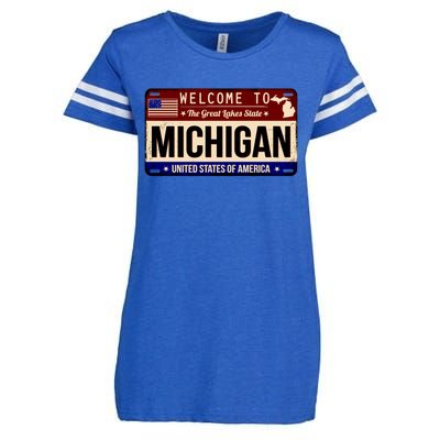 Welcome To The Great Lakes State USA License Plate Michigan Enza Ladies Jersey Football T-Shirt