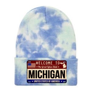 Welcome To The Great Lakes State USA License Plate Michigan Tie Dye 12in Knit Beanie