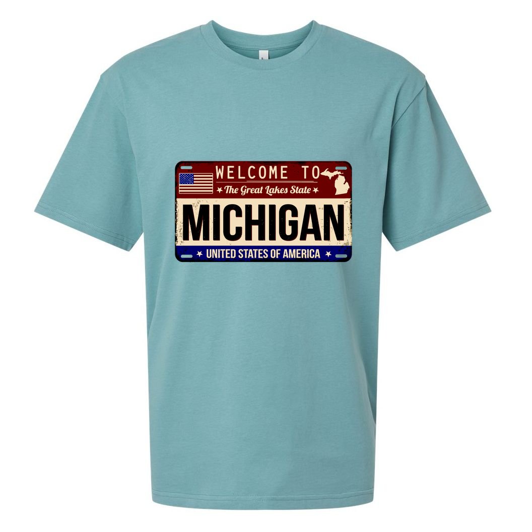Welcome To The Great Lakes State USA License Plate Michigan Sueded Cloud Jersey T-Shirt