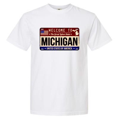 Welcome To The Great Lakes State USA License Plate Michigan Garment-Dyed Heavyweight T-Shirt