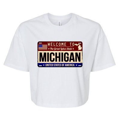 Welcome To The Great Lakes State USA License Plate Michigan Bella+Canvas Jersey Crop Tee