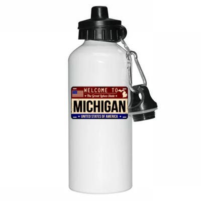 Welcome To The Great Lakes State USA License Plate Michigan Aluminum Water Bottle 