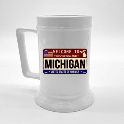 Welcome To The Great Lakes State USA License Plate Michigan Beer Stein