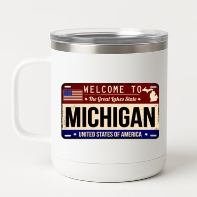 Welcome To The Great Lakes State USA License Plate Michigan 12 oz Stainless Steel Tumbler Cup