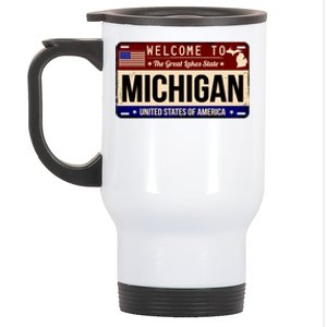 Welcome To The Great Lakes State USA License Plate Michigan Stainless Steel Travel Mug