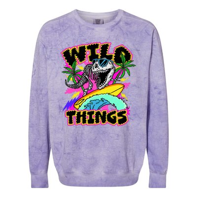 Wild Things T Rex Surfing Colorblast Crewneck Sweatshirt