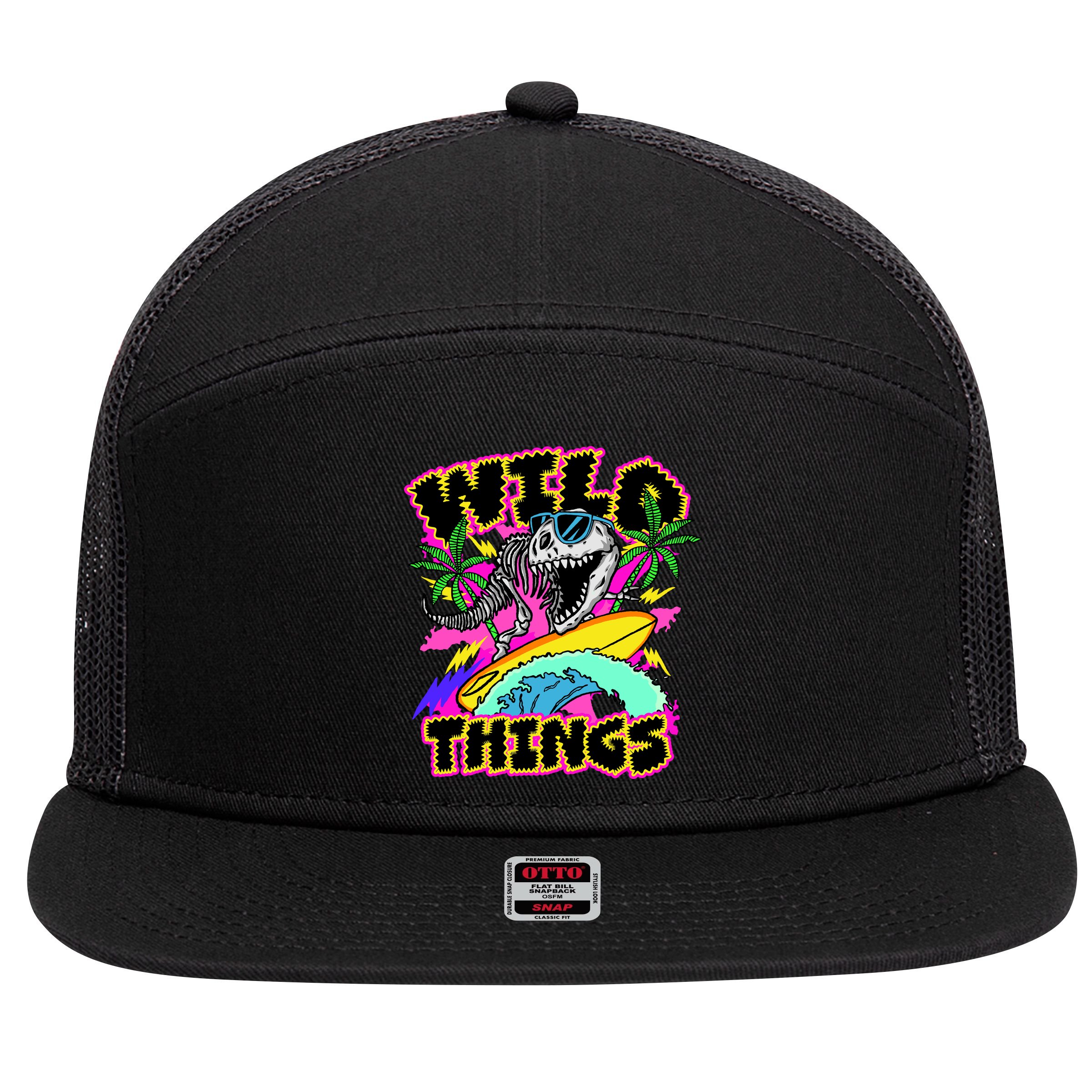 Wild Things T Rex Surfing 7 Panel Mesh Trucker Snapback Hat