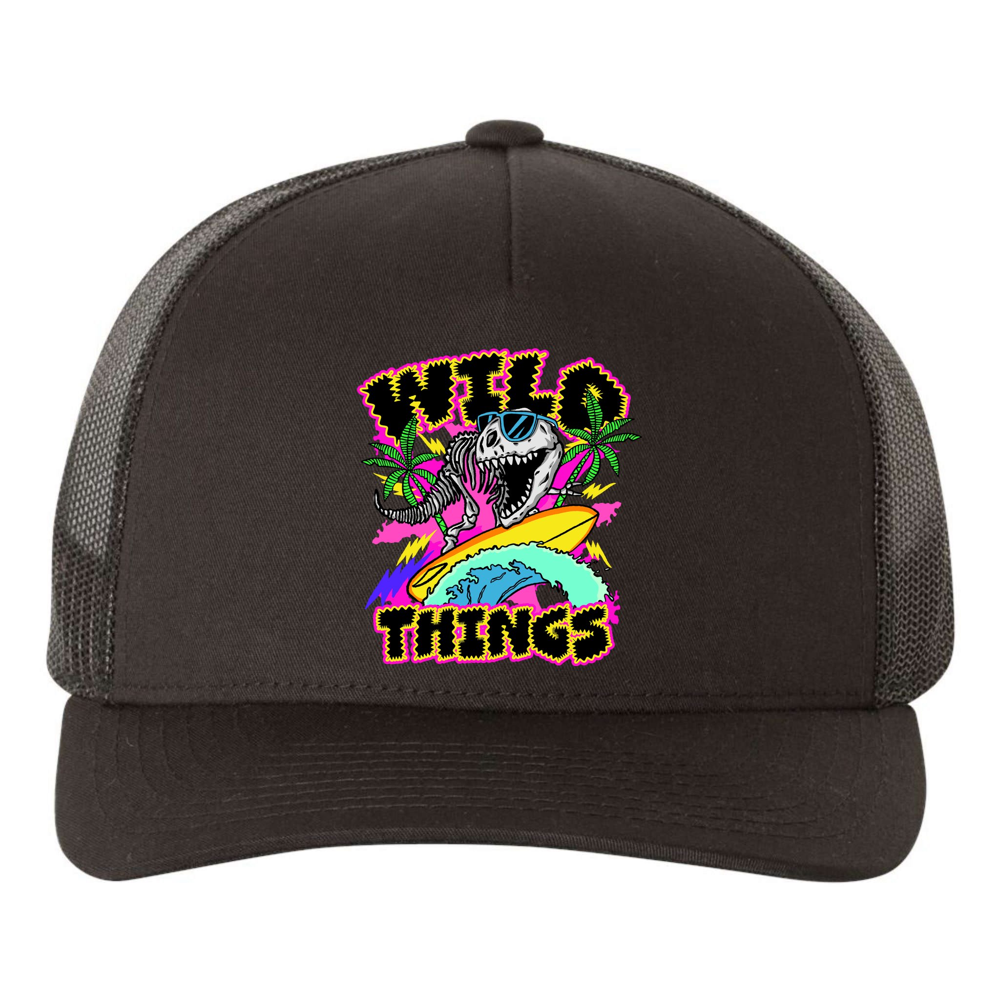Wild Things T Rex Surfing Yupoong Adult 5-Panel Trucker Hat