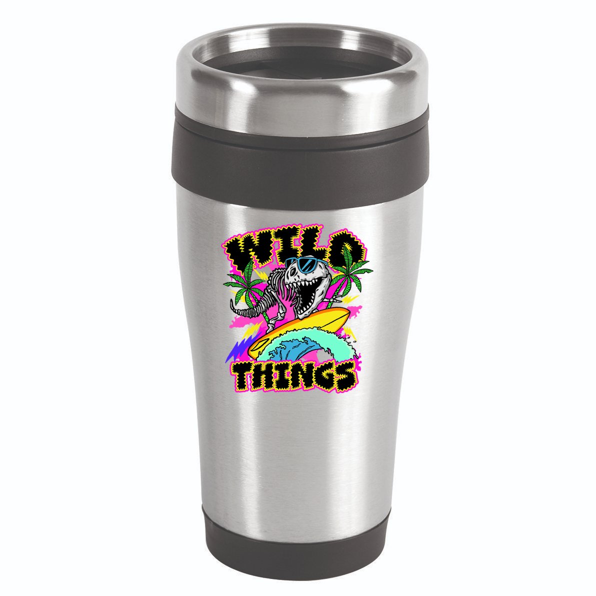 Wild Things T Rex Surfing 16oz Travel Tumbler