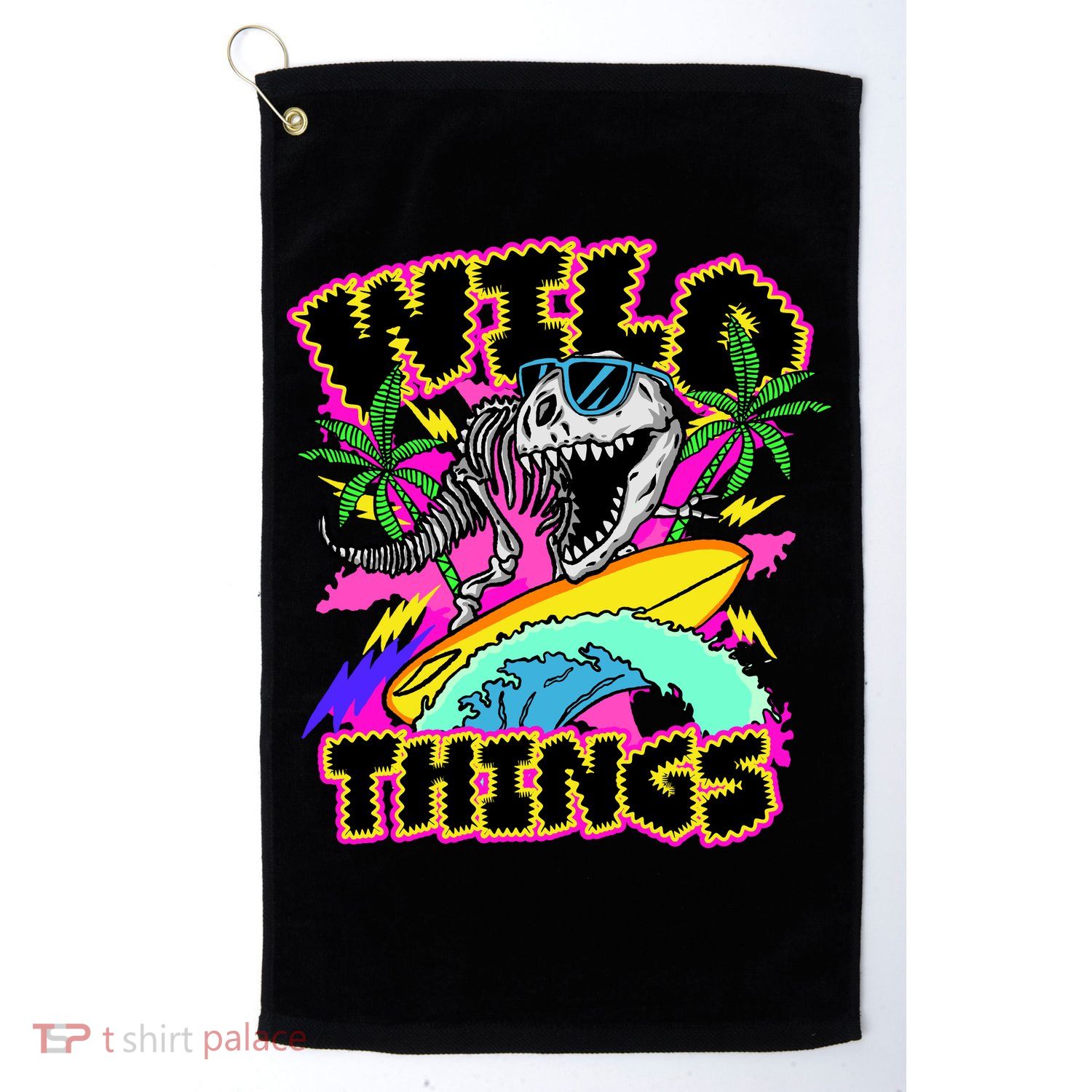 Wild Things T Rex Surfing Golf Towel